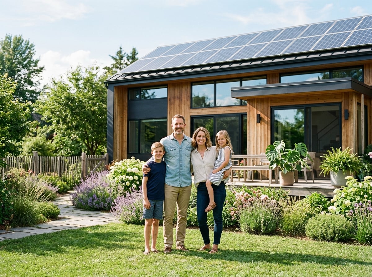 Modern energy-efficient home with solar panels